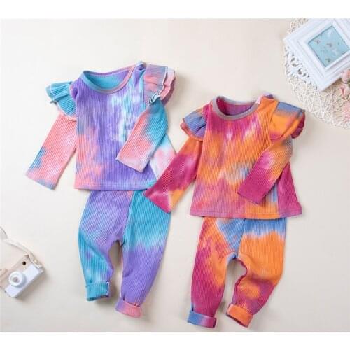 Newborn Girl Clothes Tie-dye Printed Ropa Para Bebes Long Sleeve Girls T Shirts Tops+long Pants Kids Girl Suitst Oddler Suits 35