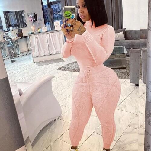 Solid Ribbed Knitted Tracksuit Woman Winter 2020 Two Piece Set Top and Pants Casual Fitness Jogger 2 Piece Outfits Sportwear