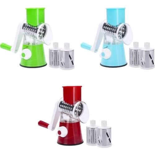 Vegetable Cutter Manual Cheese Shredder with Handle Kitchen Gadgets 3 Blade Rotary Cheese Grater Stainless Steel Blades
