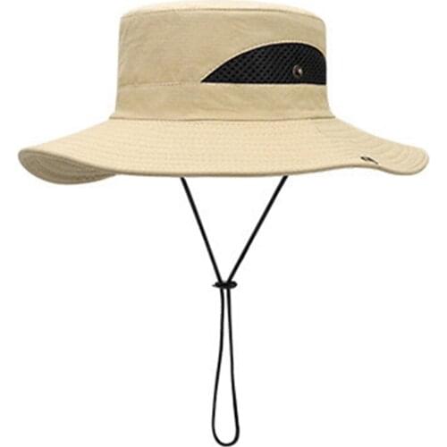 2021 New Fashion Summer Bucket Hat Men Outdoor Fishing Hiking Beach Hats Breathable Anti UV Sun Cap Large Wide Brim