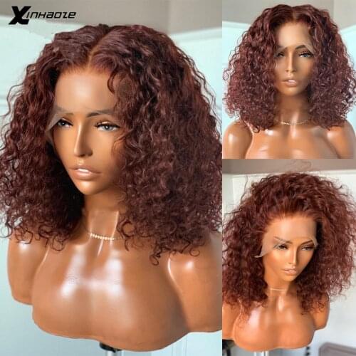 Brazilian Brown Kinky Curly Short Bob Human Hair Wigs 13x4 Lace Frontal Pre Plucked Hairline 4x4 Lace Closure Human Hair Wigs