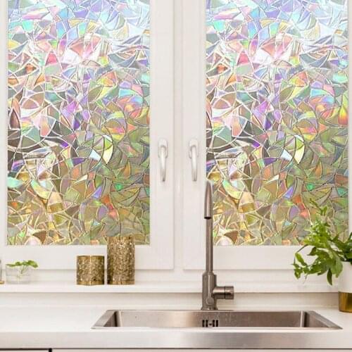 Window Rainbow Films for Stained Glass Self-Adhesive Film Glass Window Sticker 1/2M Tinted 3D No Glue Static Window Film Privacy
