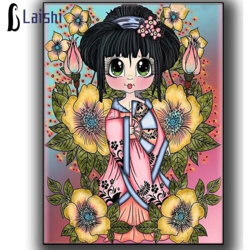Today’s new, limited-time special offer, Cartoon japanese little girl in kimon all-diamond diamond paintings for home decoration