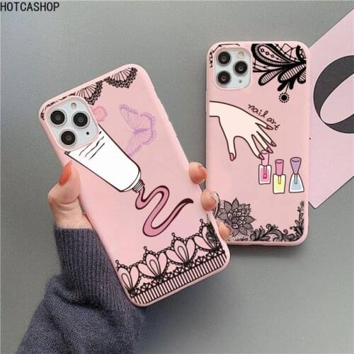 Sexy lace perfume cosmetics Phone Case for iPhone 12 mini 11 Pro Max X XR XS 8 7 6s Plus Matte Candy Pink Silicone Cases