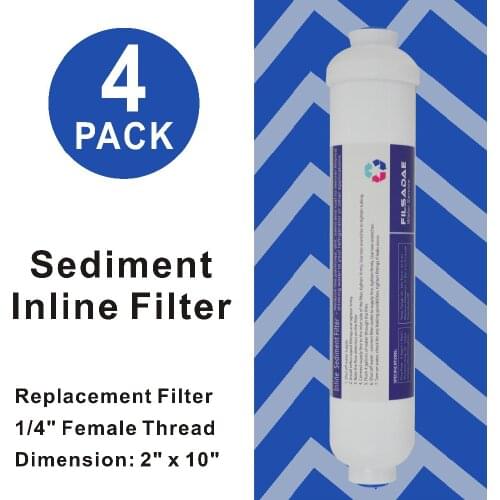 Reverse Osmosis System Replacement Water Filter Cartridge 2" OD X 10-Inch T33 Inline Sediment Water Filter 1/4" Female - 4 PACK