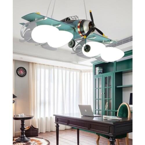Modern Retro Airplane Iron Pendant Lights Childrens Room Hanging Lamp Boy American Nordic Bedroom Cartoon Home Deco Luminaires