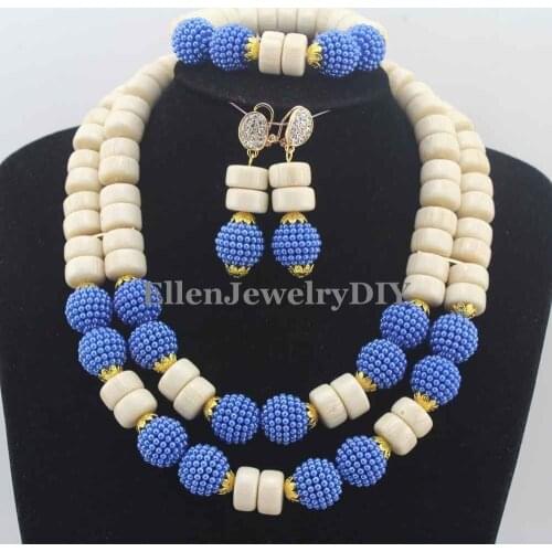 Amazing African White/Blue Artificial Coral Beads Jewelry Set For Women Gift Jewelry Necklace Set W12089