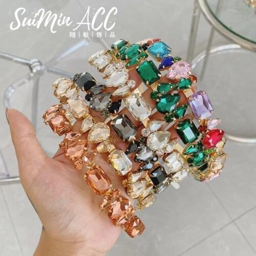 Big Crystal Gem Baroque Headbands For Women Diamond Hair Accessories Pearl Headband for Girls Crown Flower Hairbands Head Wrap