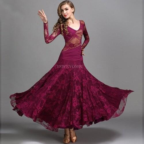 Purple Black Lace High Quality Women Ballroom Dresses Dance Costumes Spanish Flamenco Waltz Ballroom Dress Standard On Sale
