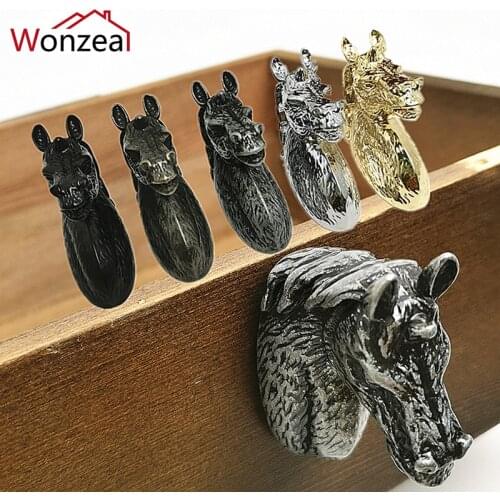 1PCS Zinc Alloy Horse Head Handles Cabinet Kitchen Cupboard Knobs Drawer Wardrobe Dresser Pulls Furniture Handles