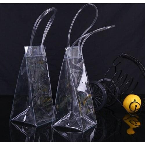 100PCS Durable Clear Transparent PVC Champagne Wine Ice Bag Cooler Bag with Handle Fast Shipping