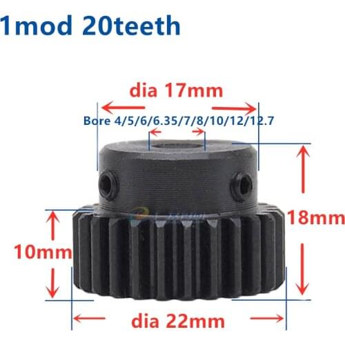 4pcs Spur Gear pinion 20T 20Teeth Mod 1 M=1 Bore 4mm 5mm 6mm 8mm Right Teeth positive gear 45# steel cnc gear transmission RC