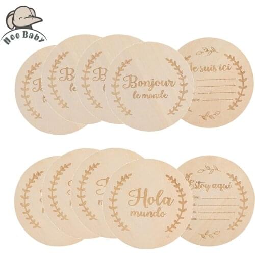 5pc Newborn Baby Montessori Toys Baby Wooden Month Milestone Card Educational Toys for Children Language Learning Games Utensils