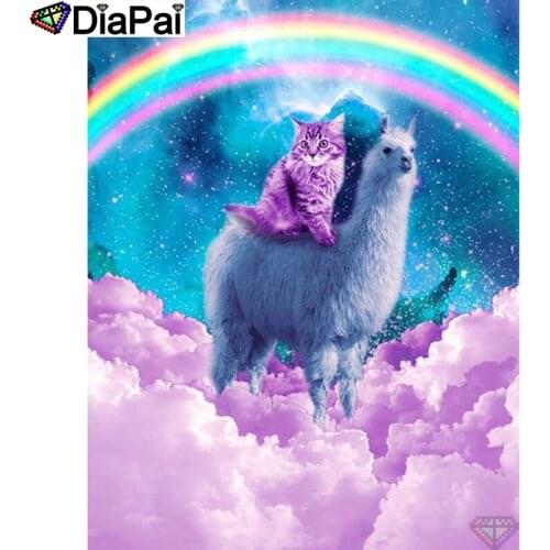 DIAPAI 5D DIY Diamond Painting "Rainbow cat alpaca" Full Drill Resin Diamond Embroidery Cross Stitch Home Decor A26365