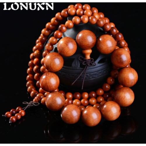 Hot Sale Blood Dragon Natural Wood Bracelet 108 Buddha Beads Necklace Translucent Wood Lucky for Men Women Jewelry 8/15/18/20mm