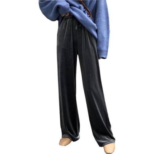 Elegant Striped Knitted Office Pants Women Solid Loose Straight Trousers Drawstring High Waist Casual Pants Female CL859