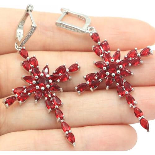 32x15mm Big Gemstone 15x15mm Round Pink Raspberry Rhodolite Garnet Green Peridot CZ Party Silver Earrings