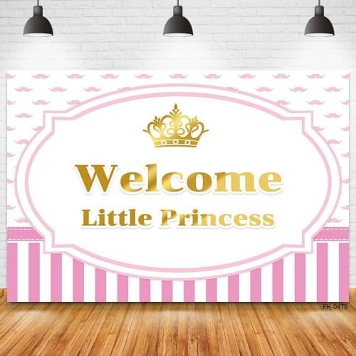 Custom Name Welcome Little Princess Banner Background For Photography Newborn Baby Shower Girl Party Shoot Backdrop Photo Studio