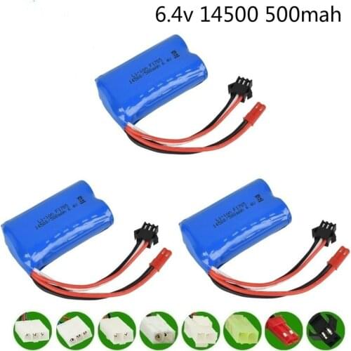 6.4v 14500 500mah Li-ion Battery for Wltoys 18401/18402 Remote Control Off-road Vehicle 6.4v battery for RC toys Car Boat 3PCS