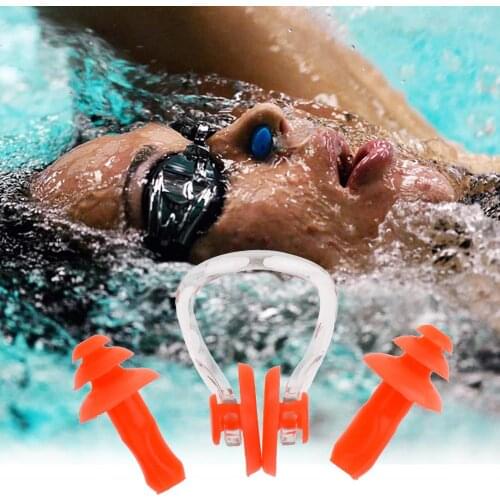 Magideal 3PCS Swimmer Swimming Swim Ear Plugs Nose Clip set Waterproof Soft Silicone Swimming Accessories Random Color