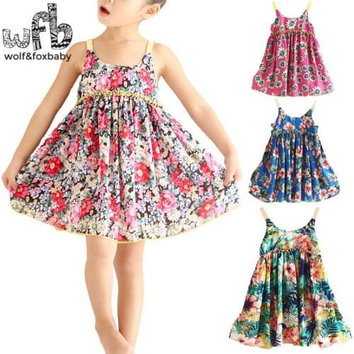 Retail 2-8years Cute Cotton Princess Dress Sling Sleeveless Clothing Baby Girl Korean Floral Spring Summer Fall