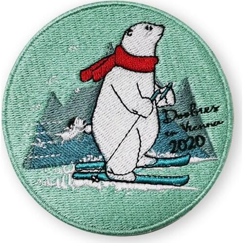 Cute Polar Bears on the Ski Embroidery Patches Iron on Patches for Clothes Bag Jackets Cute Cartoon Animal Badges DIY