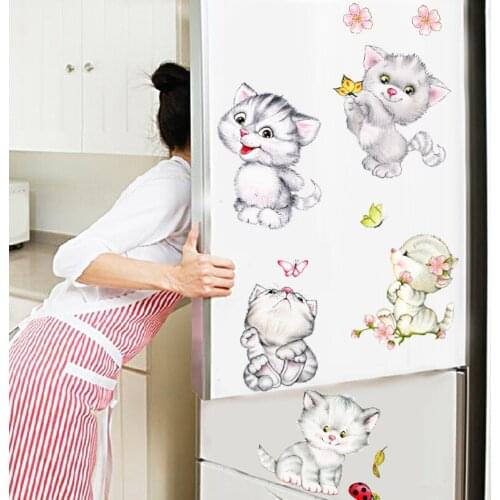 Cute Baby Cat Decorative Stickers For Refrigerator Home Decoration Diy Cartoon Animal Kitten Wall Mural Arts Pvc Toilet Decal