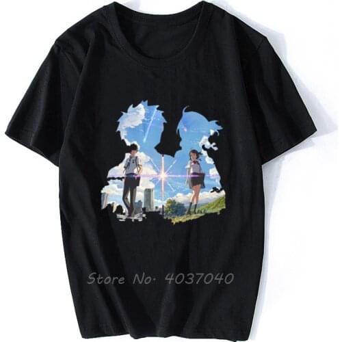 Fashion Men Kimi No Na Wa Your Name T Shirt Anime Men Cotton Tshirt Hip Hop Tees Tops Streetwear
