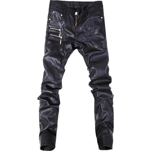New fashion men leather pants skinny motorcycle straight jeans casual trousers size 28-36 A103