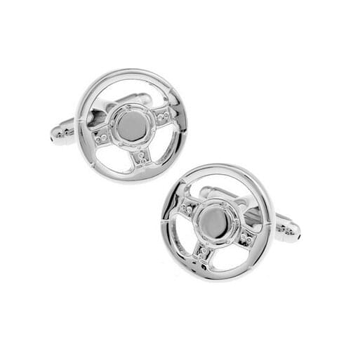 Mens Silver Colour Steering Wheel Style Copper Material Fashion Car Wholesale Cuff Links