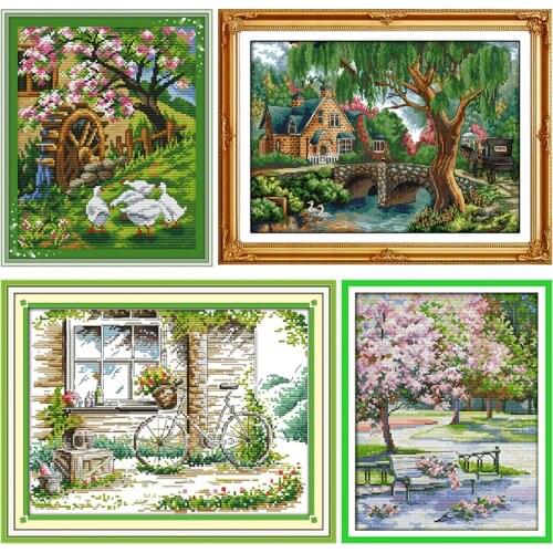Joy Sunday Scenery Series DIY Cross Stitch Kit 11CT 14CT Counted Patterns Printed Fabric Chinese Needlework Embroidery Set Decor