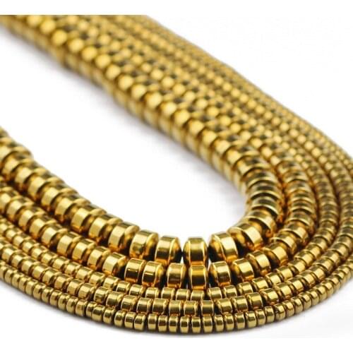 Flat Cylinder Round Shape Gold Hematite Natural Stone Spacers Loose Beads For Jewelry Making Diy Bracelet Accessories 3/4/6/8MM