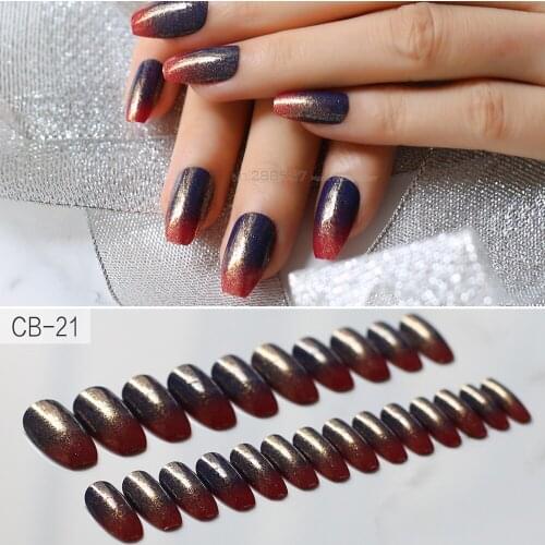 Reuse fake nail Multiple flashes Gold silver red blue glitter coffin press on nails Abstract pattern Finished goods with sticky