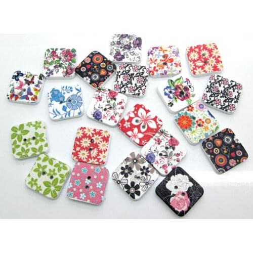 50Pcs Mixed Flower Wood Shape Apparel Sewing Buttons For Kids Clothes Scrapbooking Decorative Handicraft DIY Accessories