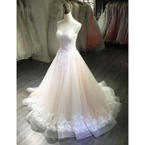 Real Photos High-Grade New Appliques Beads Sweetheart Pink Ball Gown Wedding Dress Chapel Train Vestido De Noiva Princesa