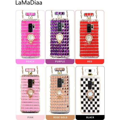 Luxury Bling Diamond Perfume Bottle Gemstone Ring Holder Bracket Case Cover For Samsung S8 S9 S10 S20 S21 PLUS Note 8 9 10 20