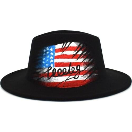 2021 new hand-painted pattern Fedora hat wide brim hat Panama felt hat shallow top fedora hat men and women hats men панама