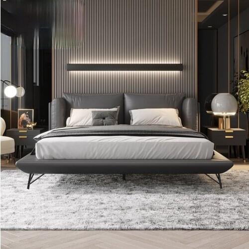 Nordic leather bed Italian minimalist style soft back double bed master bedroom 1.5m1 1m 8 leather art bed wedding bed