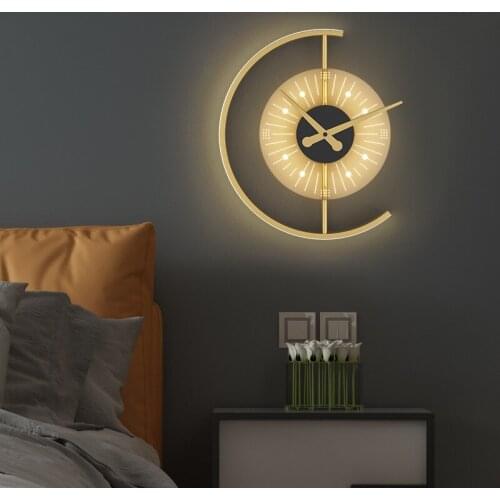 Modern Clock Wall Lamp For Living Room Bedroom Bedside Aisle Loft Golden Exquisite Acrylic Home Design Indoor Decoration Light