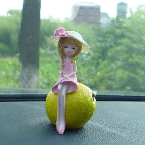 Car Ornaments Cute Decoration Resin Fruit Girl Doll Figurines Kawaii Lemon Girl Crafts Auto Dashboard Decor Accessories Gifts