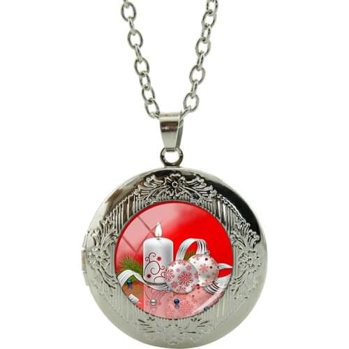 JOINBEAUTY Vintage Bell And Candle Art Image Pendant Necklace Women Xmas Locket Choker Necklaces Jewelry For Lincolns Birthday