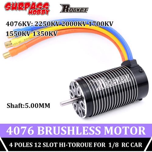 SURPASS HOBBY Rocket 4076 Waterproof Brushless Motor Sensorless Motor 1900KV 2050KV 4 Poles 5mm 12 Slot for 1/8 RC Car Traxxas
