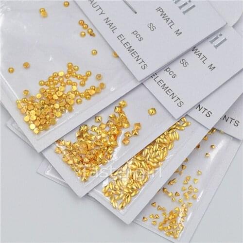 High quality 4 packs gold 3D metal square round oval triangle Beauty Nail Art Decorations Accessories Tools Manicure DIY