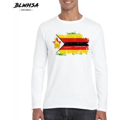 BLWHSA Top Quality New Spring Autumn Cotton T-Shirts Mens Zimbabwe National Flag Nostalgic Style Long Sleeve O Neck T Shirt