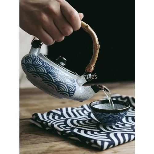 Japanese Retro Ceramic Seafood Soup Pot Small Teapot Steaming Pot Japanese and Korean Cuisine Tableware Single Restaurant Teapot