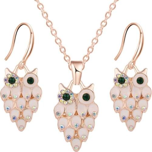 Retro Crystal Strawberry Owl Jewelry Sets 925 silver Pendant Earring Necklace Fashion Chain Handmade Amulet Gifts for Her Woman