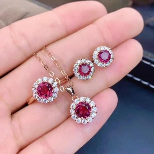 Natural Garnet Stud Earrings Ring Pendant Genuine Gemstone 925 Sterling silver for Women fine Jewelry Certificate #Q1001