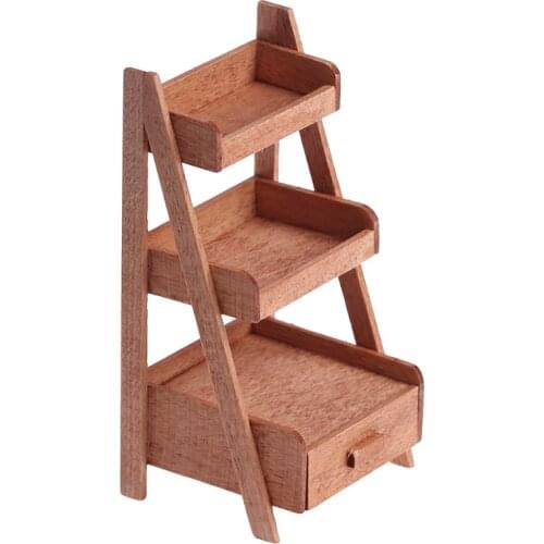 1Pc 1:12 Dollhouse Wood Shelf Flower Stand Mini Doll House Furniture Model Simulation Furniture Accessories