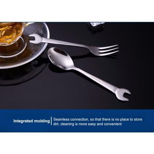 1pcs Creative Wrench Shape Tea Fork 304 Stainless Steel Dinner Spoon Coffee Cutlery Tableware Family Camping Kitchen Accessories