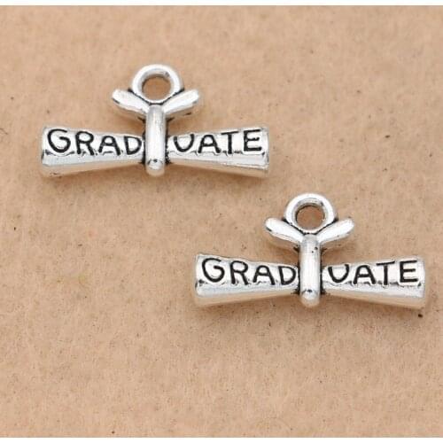 10pcs Graduate Charm Pendant fit Bracelet Necklace Tibetan Silver Plated Jewelry DIY Making Accessories 11x21mm